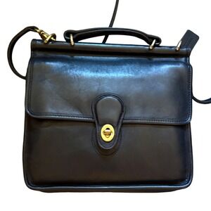 Vintage Coach Willis Bag 9927 Black Leather Crossbody Satchel Brass Hardware